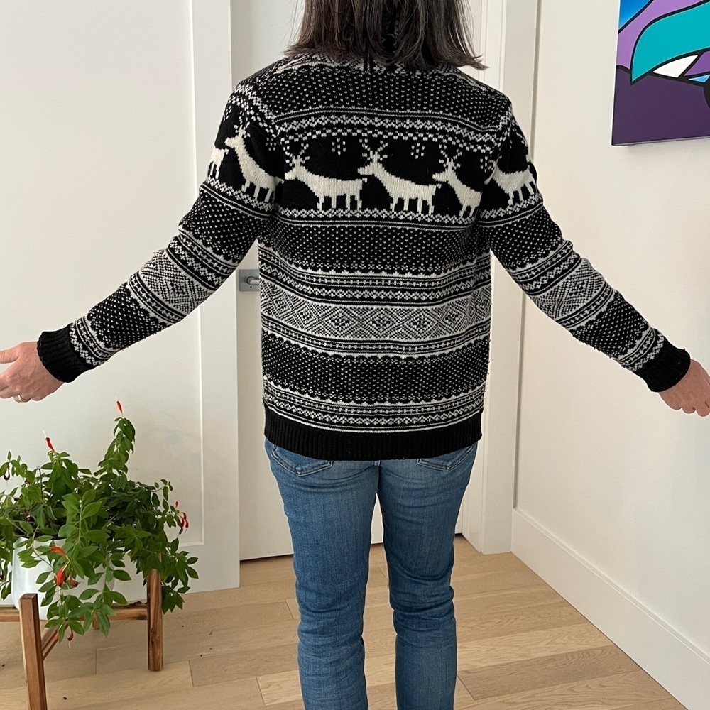 TELLURIDE CLOTHING Sweater Open Front Cardigan Deer Nordic Pattern Lambswool - Picture 6 of 17